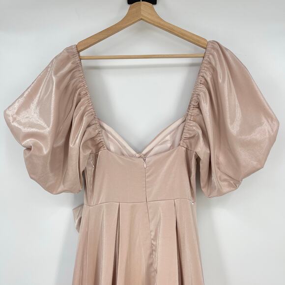 Sister Jane | NWT Bow Maxi Dress in Rose Quartz Puff Sleeve Satin Twill XS - Picture 11 of 16